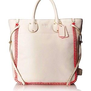 ⭐️HOST PICK⭐️ Coach Tatum Tall Tote In Whiplash Leather Cream/Hot Pink Large Bag